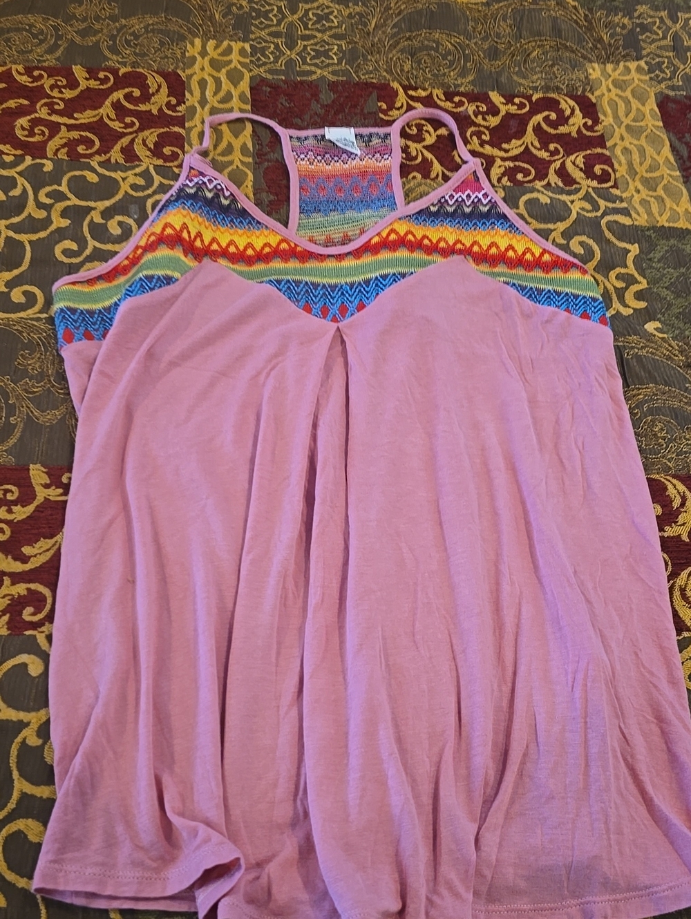 Sun n Moon Pink Tank with Multicolor Zigzag Yoke